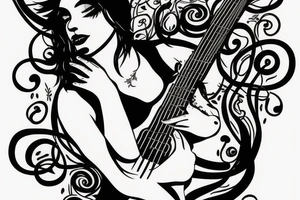 Girl with Bass guitar wrapped with vines tattoo idea