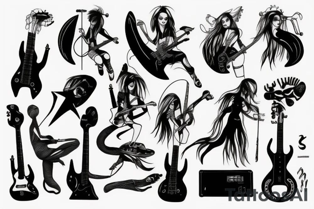 Alien girl with Bass guitar tattoo idea
