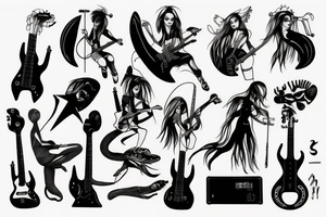 Alien girl with Bass guitar tattoo idea