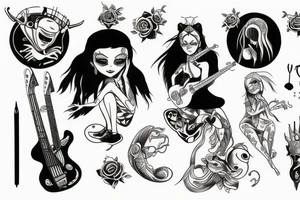 Alien girl playing bass tattoo idea