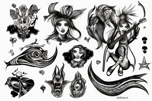 Alien girl playing bass tattoo idea