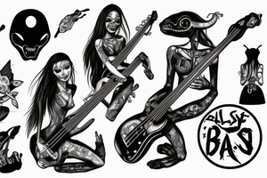 Alien girl playing bass tattoo idea