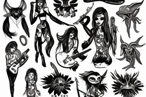 Alien girl playing bass tattoo idea