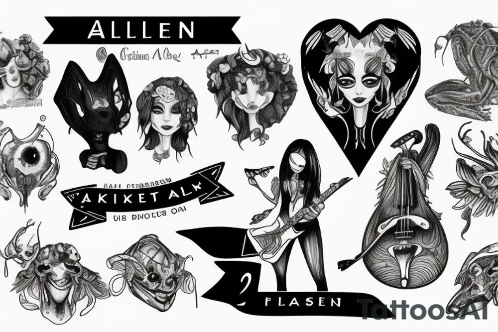 Alien girl playing bass tattoo idea