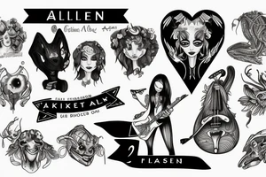 Alien girl playing bass tattoo idea