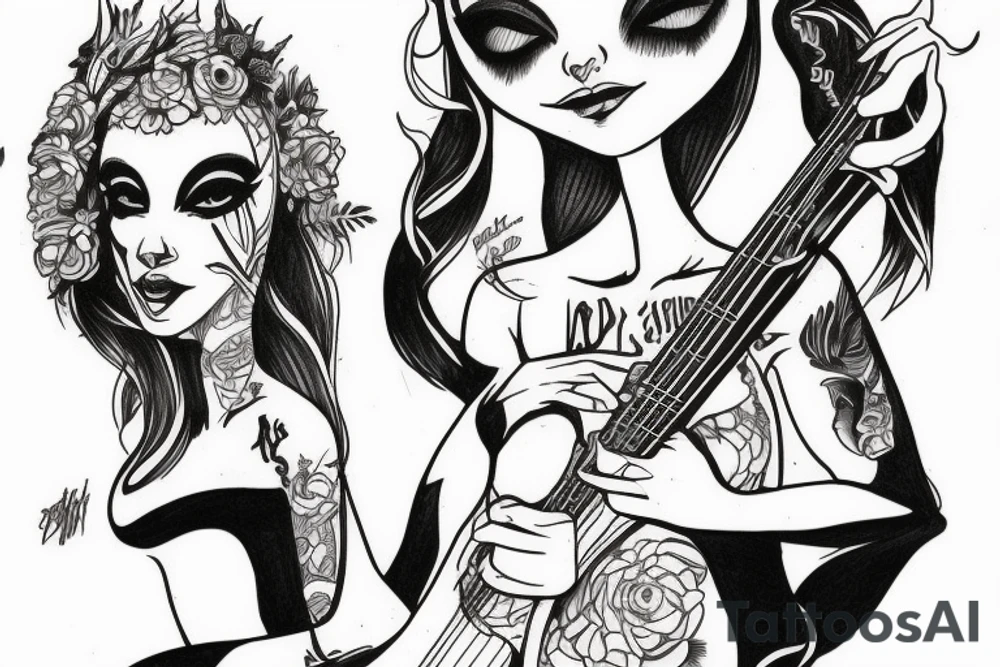 Alien girl playing bass tattoo idea