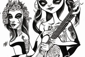 Alien girl playing bass tattoo idea
