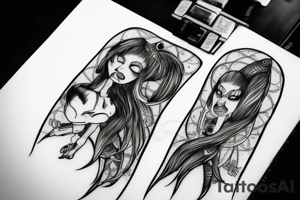Female alien playing bass tattoo idea