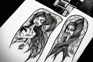 Female alien playing bass tattoo idea
