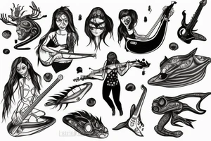 Female alien playing bass tattoo idea