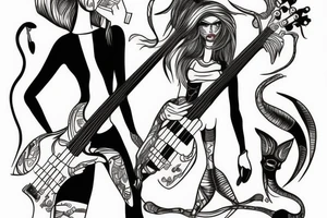 Female alien playing bass tattoo idea