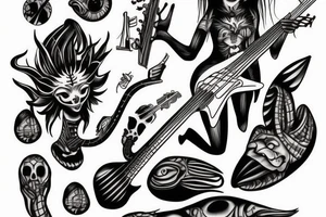 Female alien playing bass tattoo idea