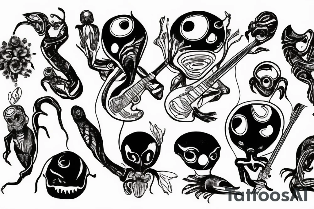 Alien playing bass tattoo idea