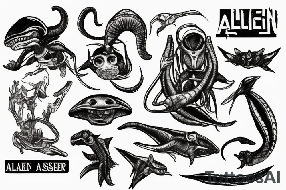 Alien playing bass tattoo idea