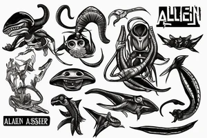 Alien playing bass tattoo idea