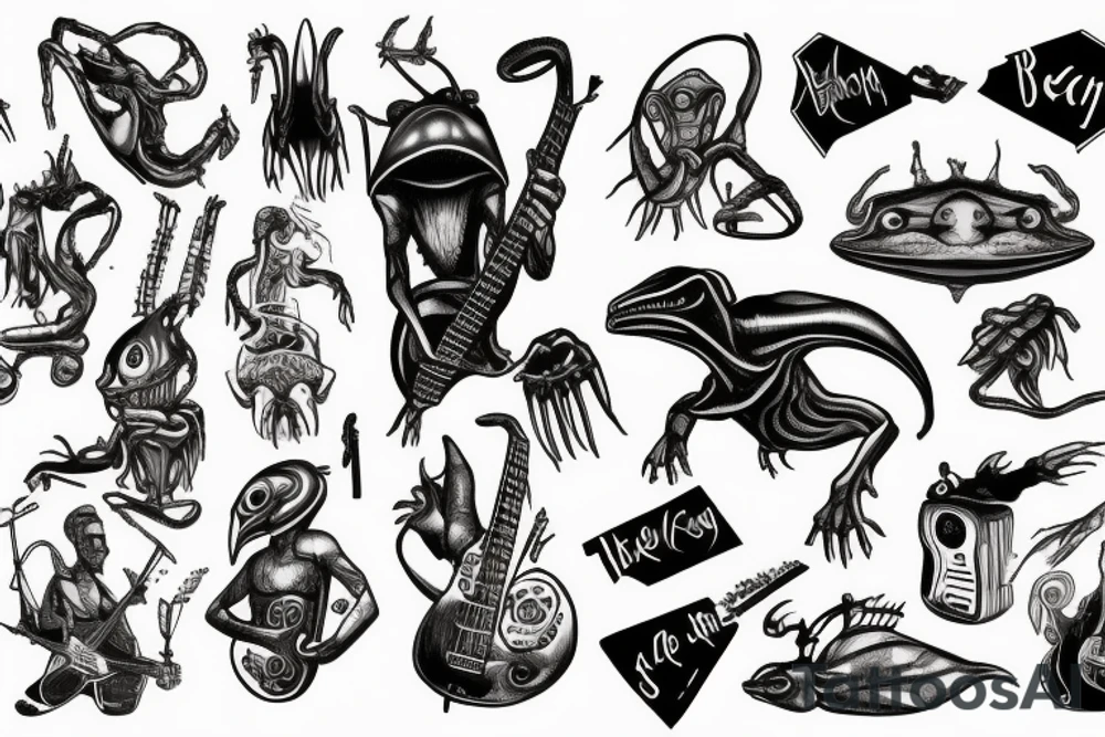 Alien playing bass tattoo idea