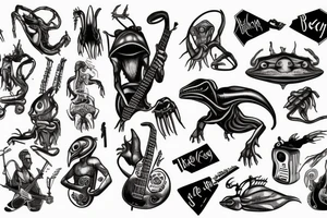 Alien playing bass tattoo idea