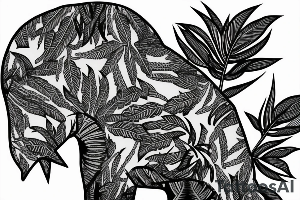 Baby Tapir head coming out of jungle plants tattoo idea