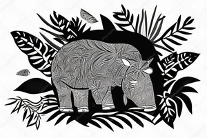 Baby Tapir head coming out of jungle plants tattoo idea