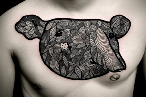 Baby Tapir head coming out of jungle plants tattoo idea