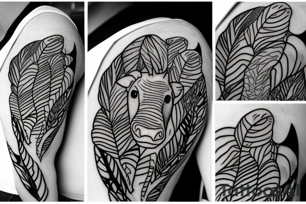 Baby Tapir head coming out of jungle plants tattoo idea