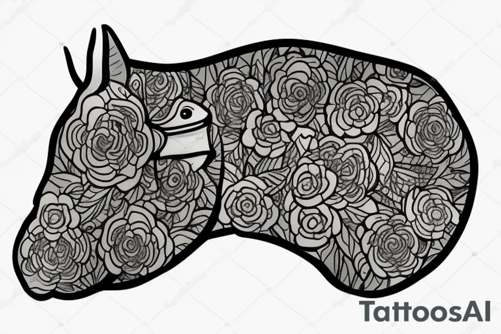 Tapir head coming out of flowers tattoo idea