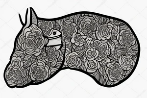 Tapir head coming out of flowers tattoo idea