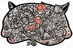 Tapir head coming out of flowers tattoo idea