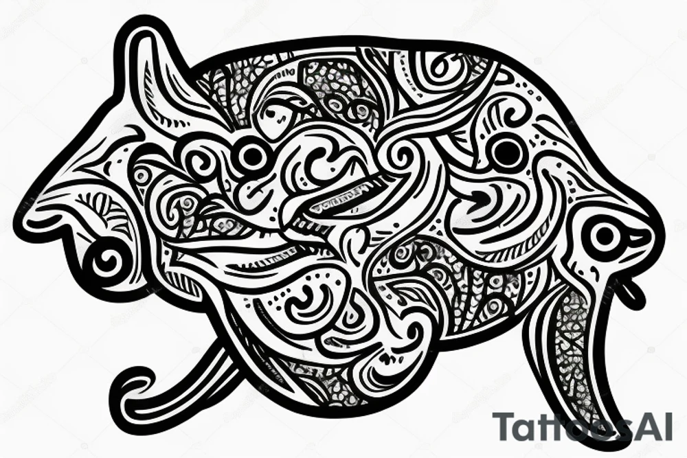 Tapir head with plants below tattoo idea