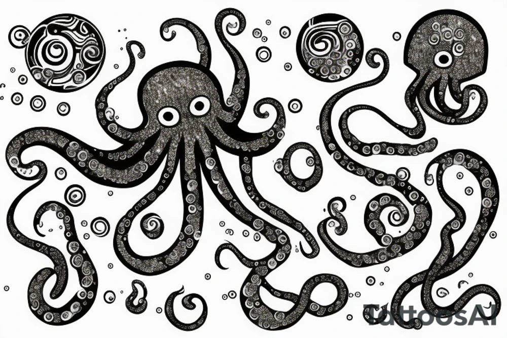 Sparkly Octopus Under The Sea With Bubbles Mural tattoo idea