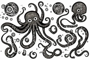 Sparkly Octopus Under The Sea With Bubbles Mural tattoo idea