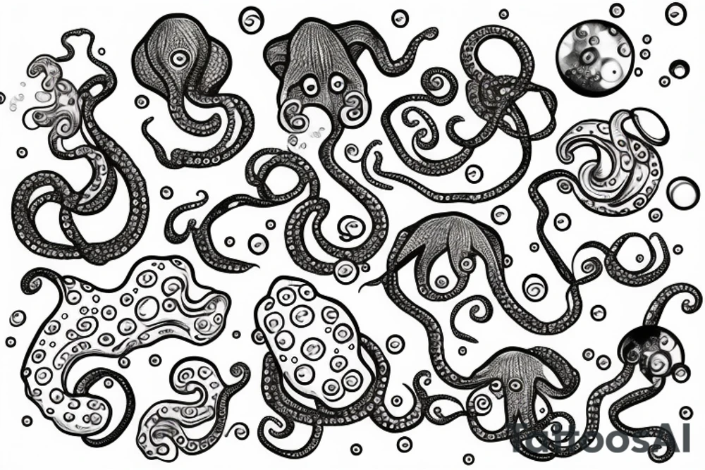Sparkly Octopus Under The Sea With Bubbles Mural tattoo idea
