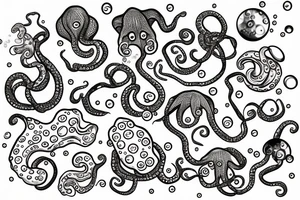 Sparkly Octopus Under The Sea With Bubbles Mural tattoo idea