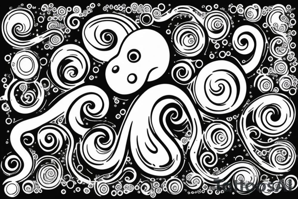 Sparkly Octopus Under The Sea With Bubbles Mural tattoo idea
