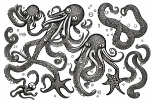 Sparkly Octopus Under The Sea With Bubbles Mural tattoo idea