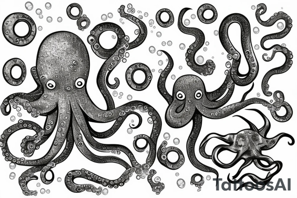Sparkly Octopus Under The Sea With Bubbles Mural tattoo idea