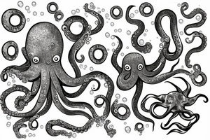 Sparkly Octopus Under The Sea With Bubbles Mural tattoo idea