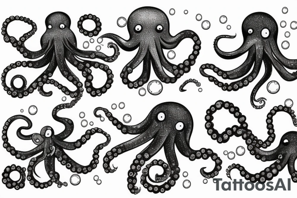 Sparkly Octopus Under The Sea With Bubbles Mural tattoo idea