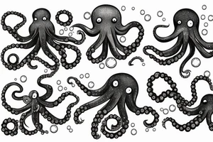 Sparkly Octopus Under The Sea With Bubbles Mural tattoo idea