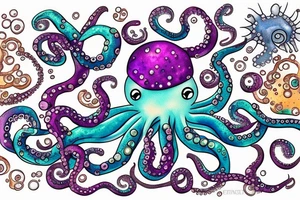 Sparkly Octopus Under The Sea With Bubbles Mural tattoo idea