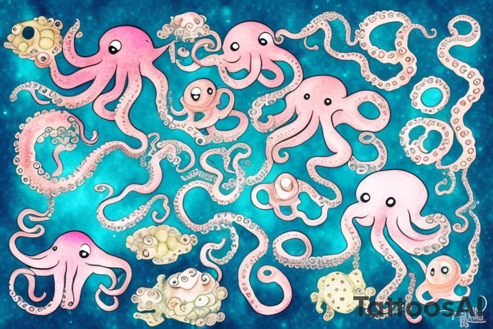 Sparkly Octopus Under The Sea With Bubbles Mural tattoo idea
