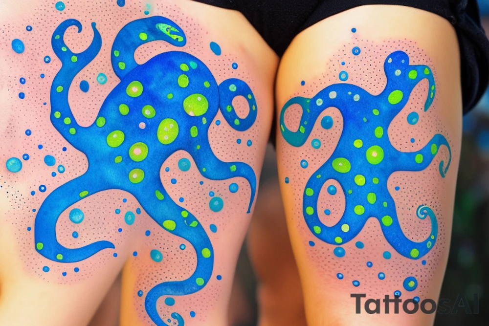 Sparkly Blue Ringed Octopus Under The Sea With Bubbles Mural tattoo idea