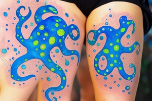 Sparkly Blue Ringed Octopus Under The Sea With Bubbles Mural tattoo idea