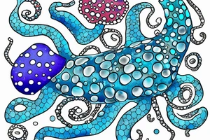 Sparkly Blue Ringed Octopus Under The Sea With Bubbles Mural tattoo idea