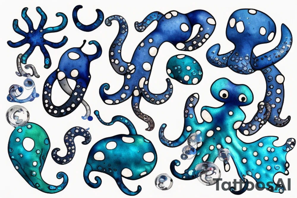Sparkly Blue Ringed Octopus Under The Sea With Bubbles tattoo idea