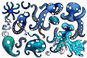 Sparkly Blue Ringed Octopus Under The Sea With Bubbles tattoo idea