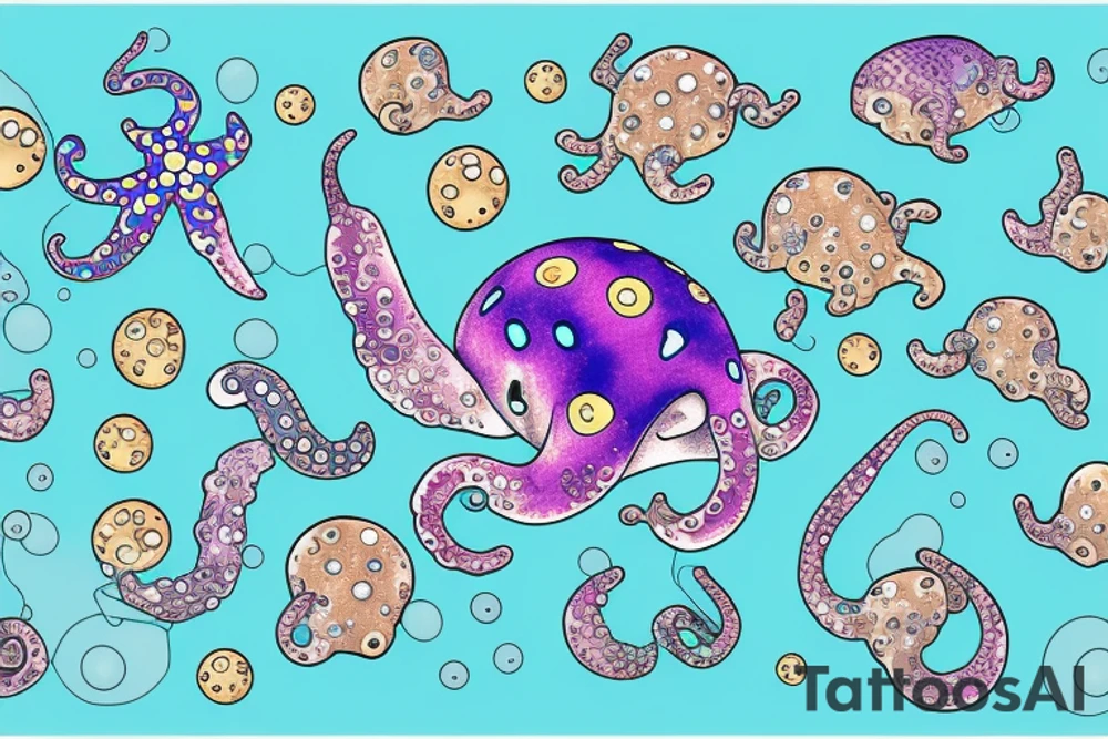 Sparkly Blue Ringed Octopus Under The Sea With Bubbles tattoo idea