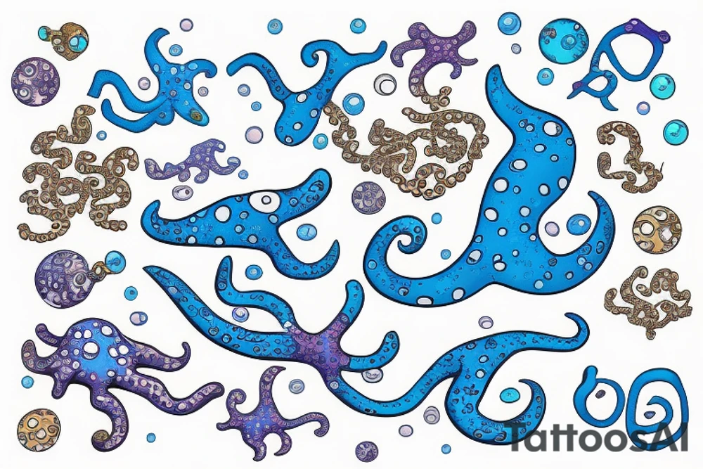 Sparkly Blue Ringed Octopus Under The Sea With Bubbles tattoo idea