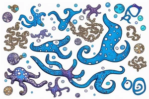 Sparkly Blue Ringed Octopus Under The Sea With Bubbles tattoo idea
