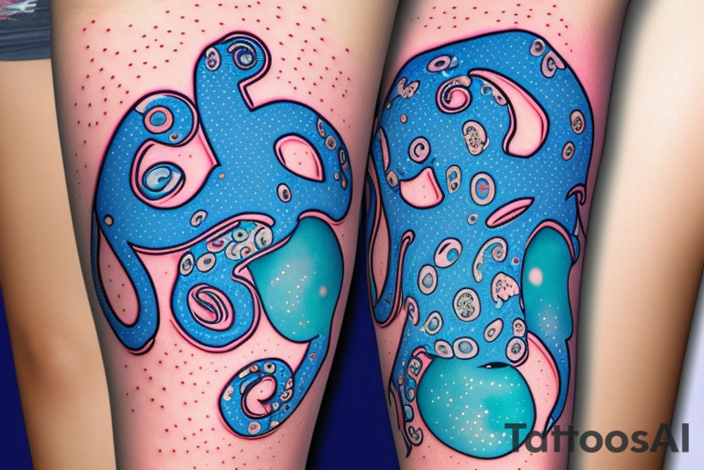 Sparkly Blue Ringed Octopus Under The Sea With Bubbles tattoo idea